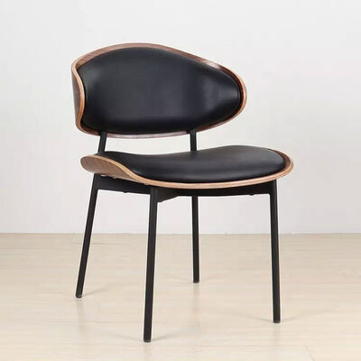 European Style Hotel Cafe Dining Chairs Leather Metal Legs Accent Chair