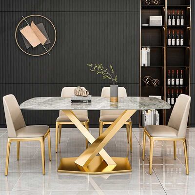 Slate Rectangular OEM Luxury Dinner Table And 6 Chairs For Home Furniture