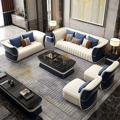 Italian Luxury Style 6 Piece Sectional Couch Furniture Leather 1+2+3 Set
