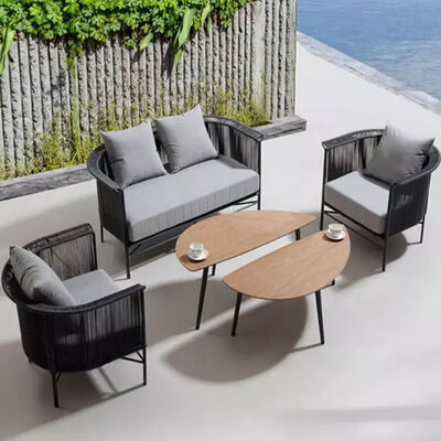 Garden Furniture Outdoor Rattan Sofa Rope Garden Sofa Set With Coffee Table Sectional