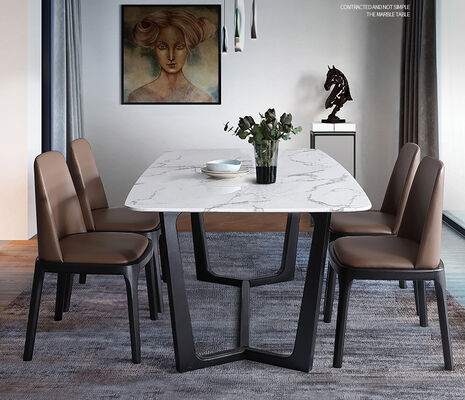 180cm Marble White Luxury Dining Table And Chairs 4 Seater 6 Pieces Minimalist