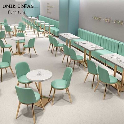 47.24" Bistro Restaurant Dining Table Set With Leather Chairs Blue 4 Seater