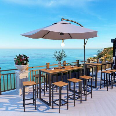 Buen precio Scandinavian Outdoor Leisure Wood Plastic High Table and Chairs Iron Combination Courtyard bar Table and Chairs en línea