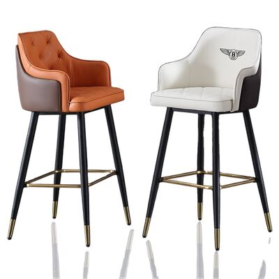 Buen precio Metal Arm Orange Synthetic Leather Stool Cheap Commercial Modern Tall Bar Chair en línea
