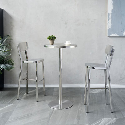 Buen precio Estilo industrial Bistro al aire libre silla KTV de acero inoxidable y conjunto de mesa de bar de SH60cm en línea