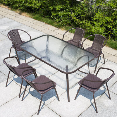 Buen precio Patio Rattan Chairs Outdoor Rectangular Table Garden Dining Table and Chair Set en línea
