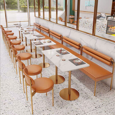 Buen precio Mesa de comedor de lujo ligera para adultos, combinación de mesa de comedor de metal de hierro, silla individual y sofá de banco en línea