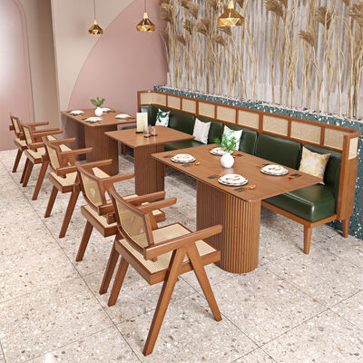 Buen precio High End Restaurant Solid Wood Dining Single Chair and Bench Coffee Shop Rattan Sofa Booth en línea