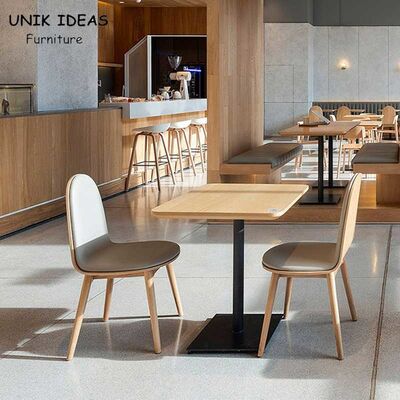 Buen precio cafetería cuadrada de la mesa de comedor de madera sólida de los 75cm y de la madera contrachapada de 4 sillas en línea