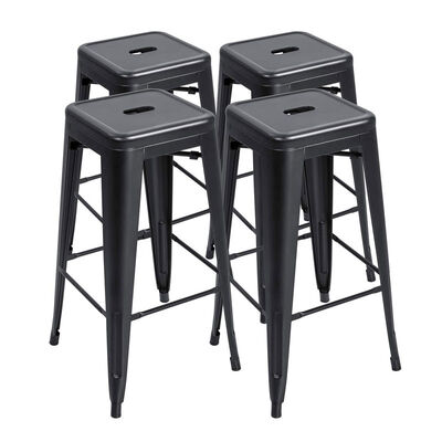 Buen precio Negro apilable industrial Seater del taburete de bar de la alta de pie del hierro silla de la barra en línea
